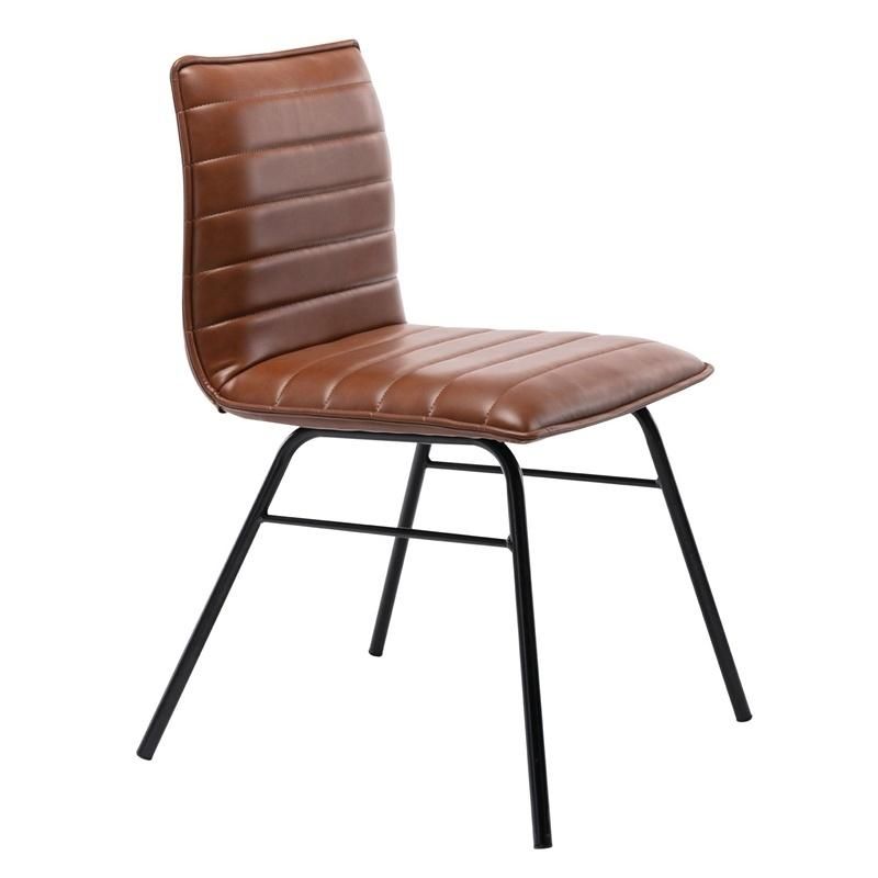Home Furniture Modern PU Leather Elastic Stretch Seat Brown Dining Chair