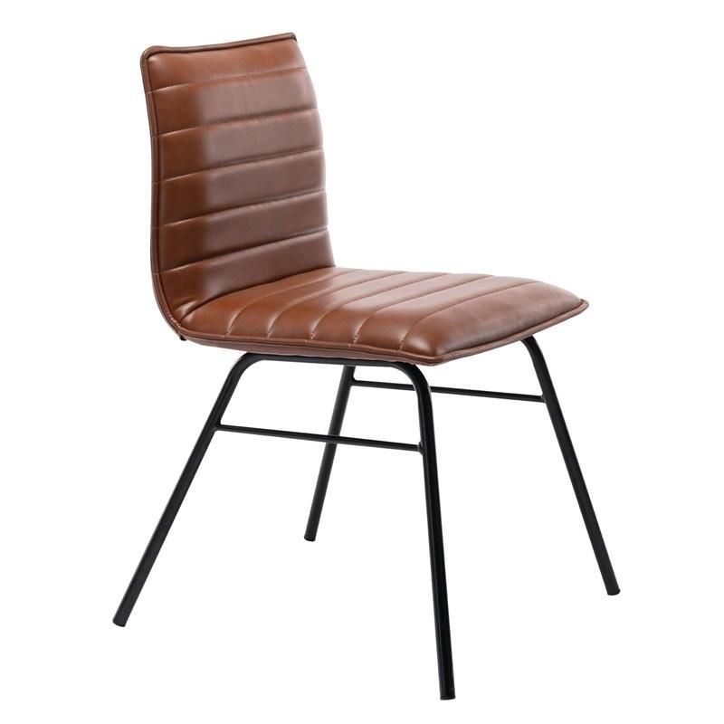 Home Furniture Modern PU Leather Elastic Stretch Seat Brown Dining Chair