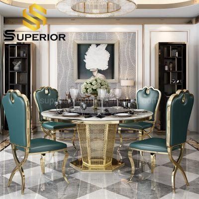 Wholesale Restaurant Round Stone Top Gold Chairs and Dinner Table