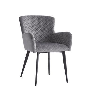 Hotel Coffee Living Room Furniture Sofa Velvet Fabric Diamond Lattice Spraying Steel Dining Chair