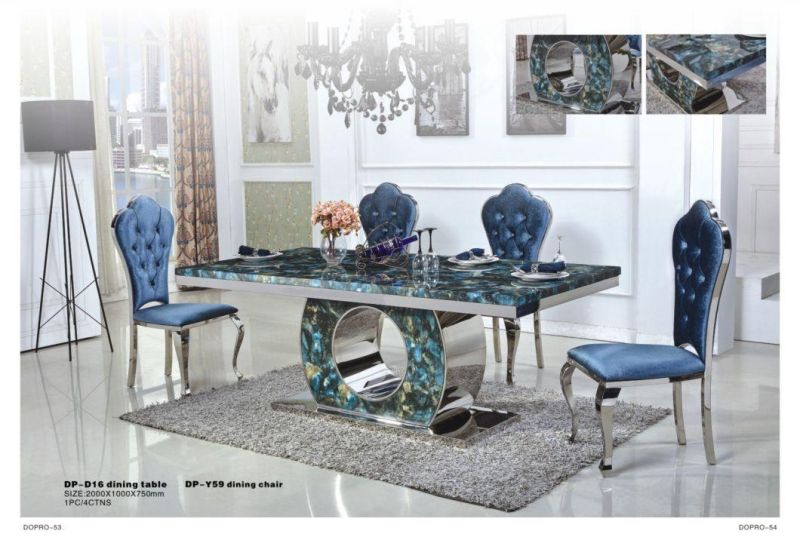 Minimalist Design Style High Quality Stainless Steel Dining Table with Glass Top