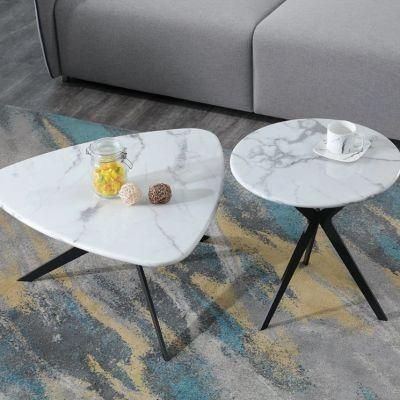 High Quality Modern Luxury Natural Marble Powder Coated Steel Coffee Table for Home Party Villa Hotel 003L