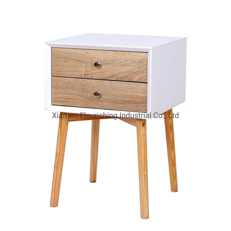 Living Room Two Drawers Wood Night Table, Easy to Assemble and Move, Nice Design Nighttable