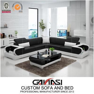 Simple Style Wooden Frame Modern Living Room Leather Sofa
