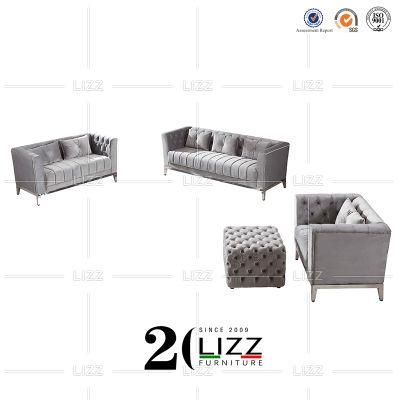 European Modern Design Sectional 1+2+3 Home Furniture Leisure Fabric Sofa with Stainless Steel Feet