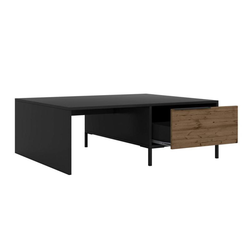 Metal Rectangular Accent Coffee Table with Drawers, Brown and Black