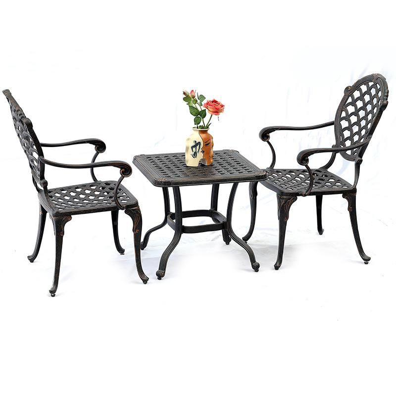 Outdoor Conversation Patio Bistro Set Modern Metal Chair with Cushion & Square Coffee Table