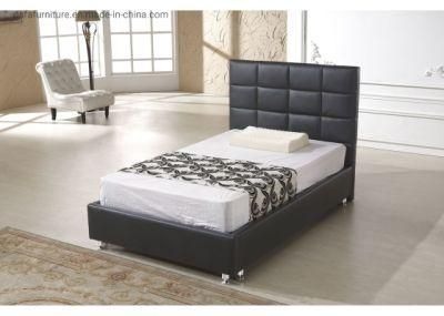 Black Platform Bed Upholstered PU Leather High Density Foam OEM Service