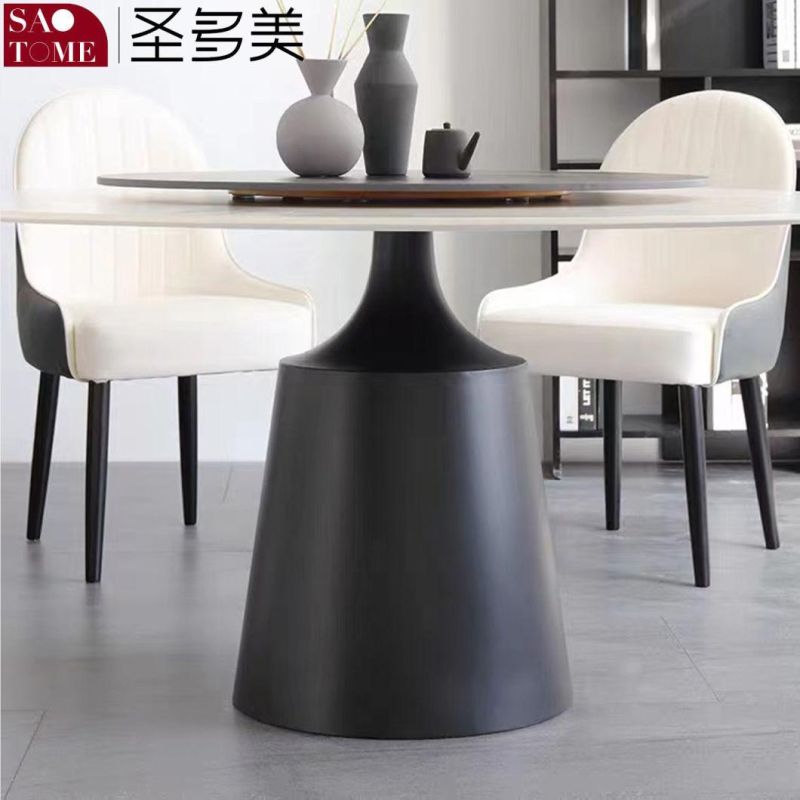 Rock Slate Dining Table Carbon Steel Base Round Table