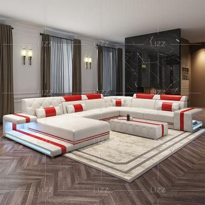 Functional Modular Wooden Furniture Set Modern Chinese Designer Geniue Leather U Shape Corner Sofa