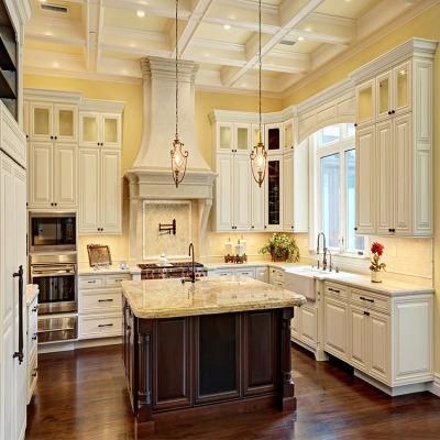 Luxury Design Solid Wood Kitchen Cabinets Modern White Antique MDF Kitchen Cabinet with Granite Tops