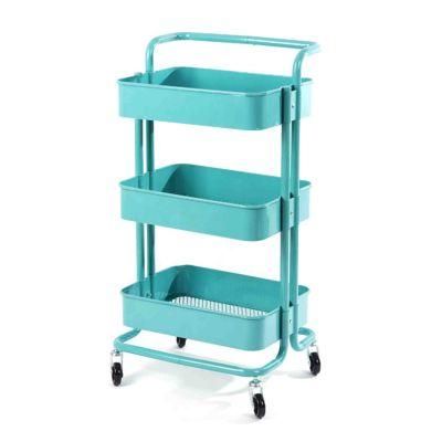 Movable Storage Rolling Cart Organizer Shelf 3 Tier Home Adjustable Kitchen Rack Trolley