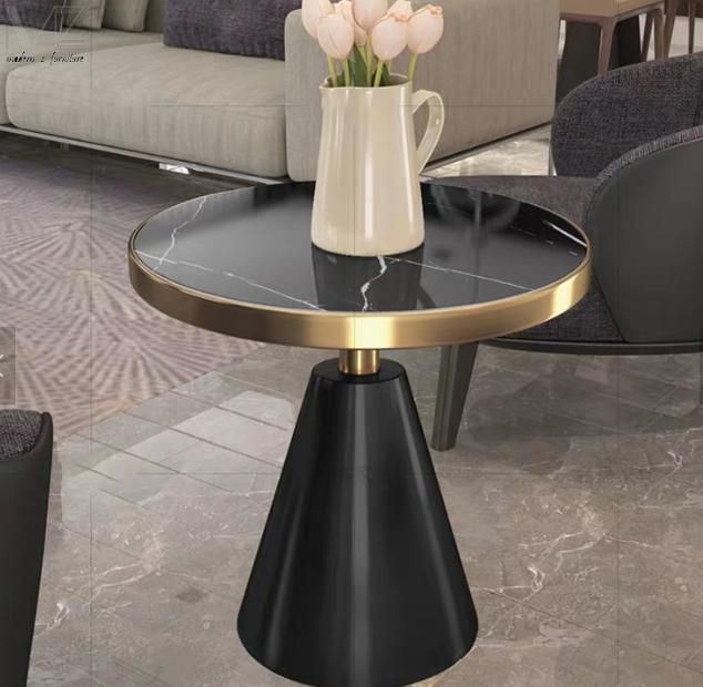 Luxury Modern Nordic Gold Stainless Steel Metal Legs Round Black Marble Coffee Table for Living Room