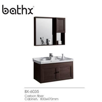 Waterproof Sanitary Ware Carbon Fiber Bathroom Vanity with Mirror Cabinet Modern Household Furniture with Ceramic Basin