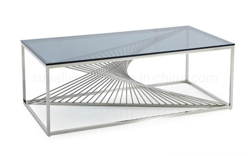 Unique Style Glass Coffee Tea Table with Silver Steel Base