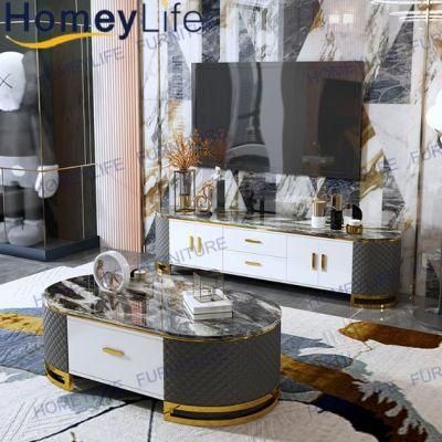 Sumptuous Design Modern Furniture Gold Chrome Stainless Steel Base Single Drawer Marble Coffee Table