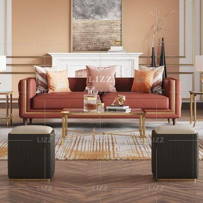 Luxury Modern Living Room Furniture Leisure Home Fabric Couch Dubai Velvet Sofa Set with Wooden Legs