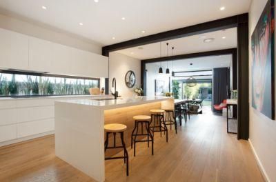 Custom Design L-Shaped Lacquer Finish Flat Pack Window Splashback Modern Kitchen Cabinets