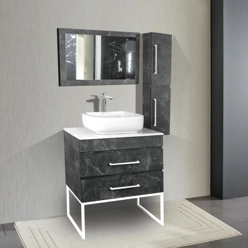 New Design White and Black Stainless Steel Furniture Bathroom Furniture with Mirror Cabinet