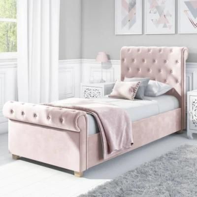 Luxury Modern Wood Slat Bedroom Furniture Hotel Sleigh Single Size Fabric Bed