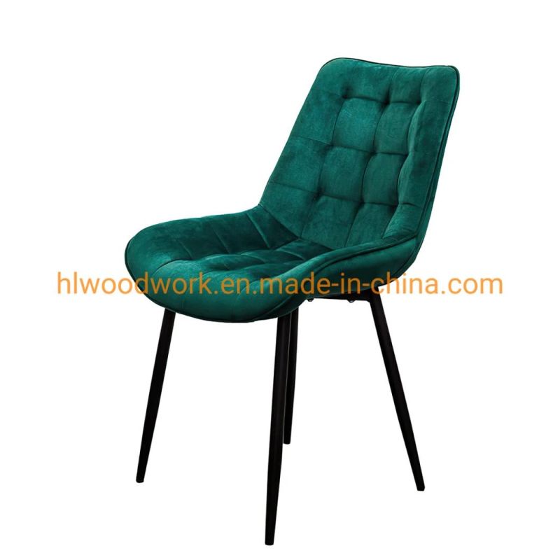 Popular Modern Living Room Home Leisure Chair Metal Leg Velvet Outdoor Dining Chair Velvet Fabric Dining Chair with Powder Coated Metal Black Legs