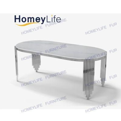 Unique Wholesale Modern Home Marble Dining Table with Stainless Steel Base