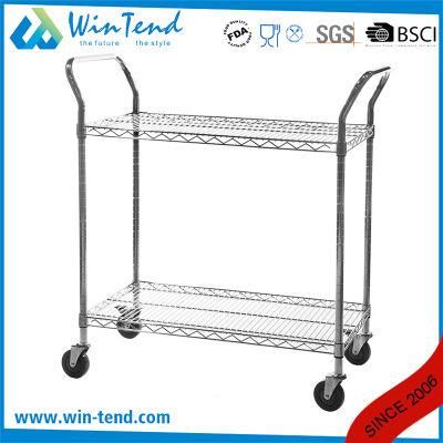 Hotel Kitchen Equipment 2 Tiers Nickel Chrome Wire Service Trolley