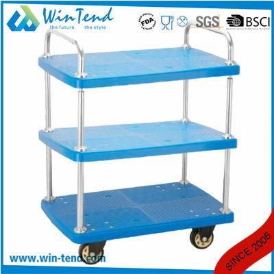 Heavy Duty 3 Tiers Hotel Plastic Service Trolley Cart with PU Wheels