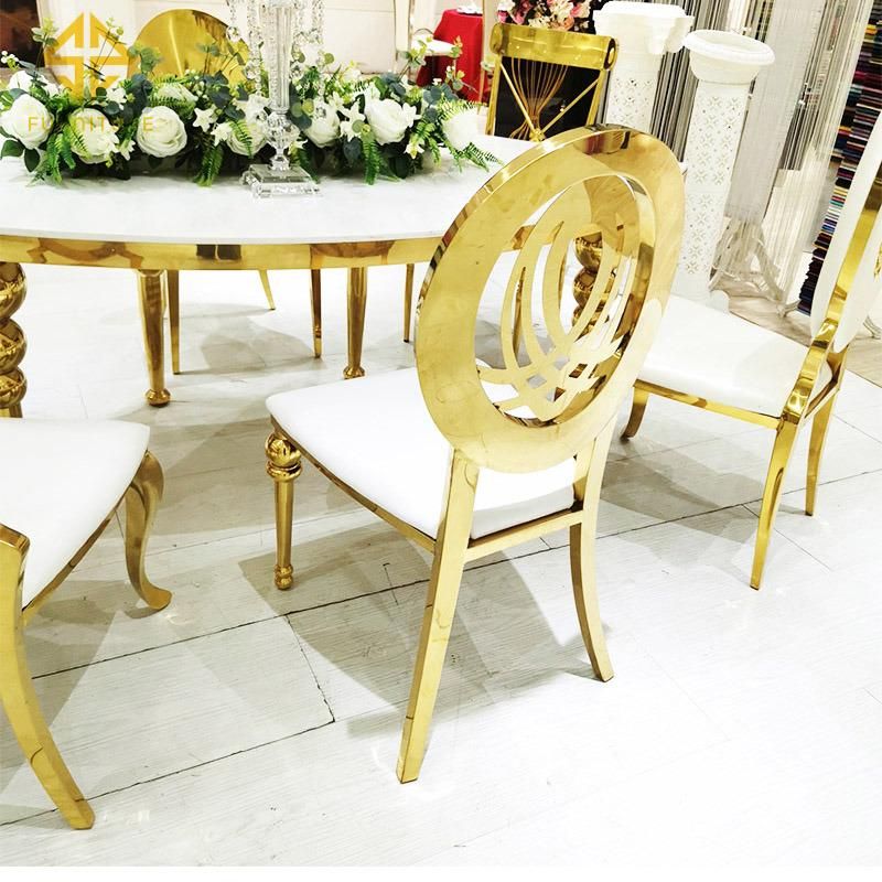 Factory Price Luxury Gold Stainless Steel Round Back Wedding Chairs