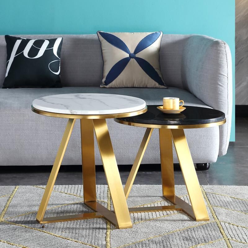 Wholesale High Quality Luxury Coffee Table Modern Living Room Furniture Style Marble Top Stainless Steel Coffee Table