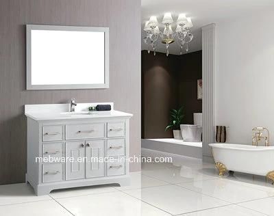 White Marble &amp; Single Sink &amp; Solid Wood Vanity Cabinet