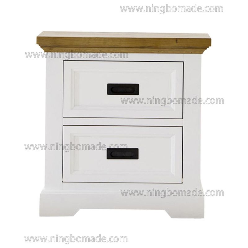 Romantic Rural Interior Furniture Grey Oak Top White Poplar Wood Base Nightstand