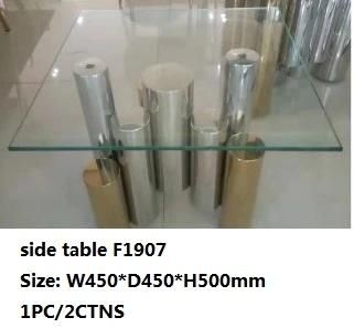 Dopro New Design Stainless Steel Polished Gold Mixed Silver Colour Dining Table D1907 with Clear Tempered Glass