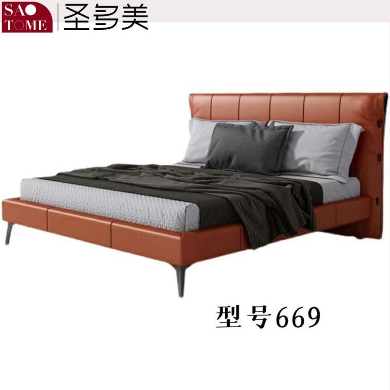 Modern Bedroom Furniture Dark Blue Leather Double Bed