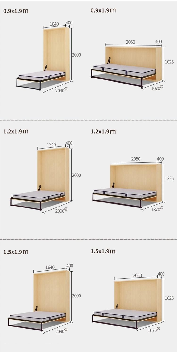 Hidden Metal Leg Manual Horizontal Folding Space Saving Murphy Wall Bed Hotel Bedroom Furniture Sets