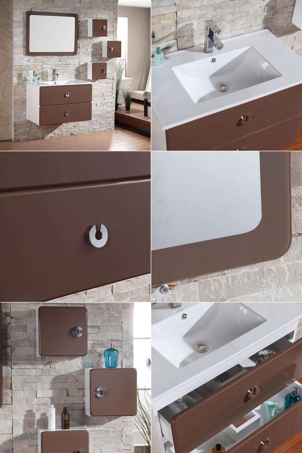 800mm Width Two Drawer Modern Wall Mounted Ceramic Basin PVC Waterproof Bathroom Cabinet Furniture