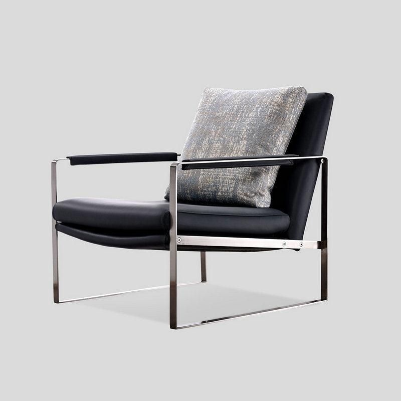 China Fty Wholsale Modern Living Room Stainless Steel Frame Genuine Leather or Fabric Upholstered Leisure Chair
