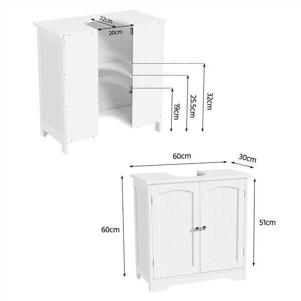 Bathroom Under Sink Cabinet Basin Unit Floor Cupboard Storage Furniture White