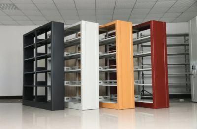 University School Office Furniture Double Sided Library Bookcase Steel Bookcase Multi-Layer Bookshelf with Wood Color