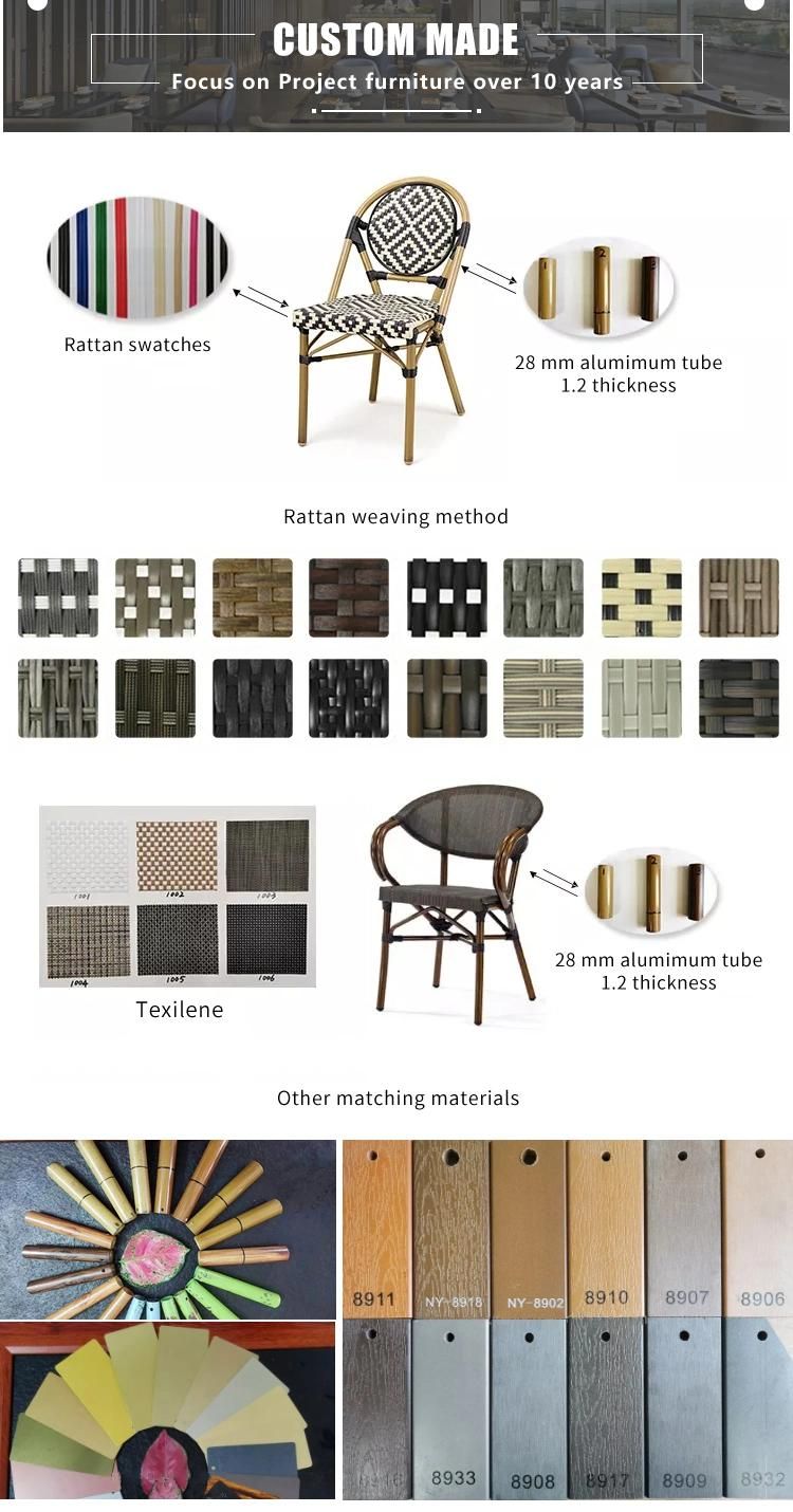 Bistro Furniture Cafe Rattan Dining Modern Restaurant Garden Outdoor Chairs with Armrests