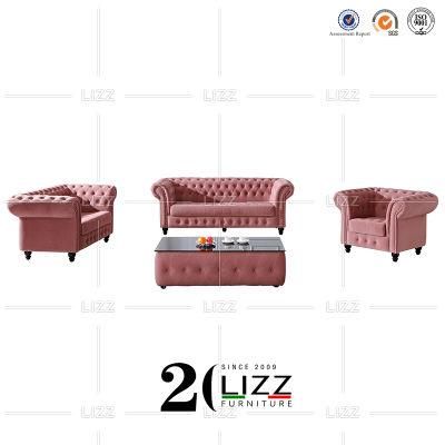 Classic European Style Chesterfield Home Living Room Furniture Modern Sectional Fabric Pink Sofa