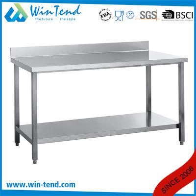 Square Tube Stainless Steel Shelf Reinforced Robust Construction Solid Backsplash Work Table with Adjustable Leg