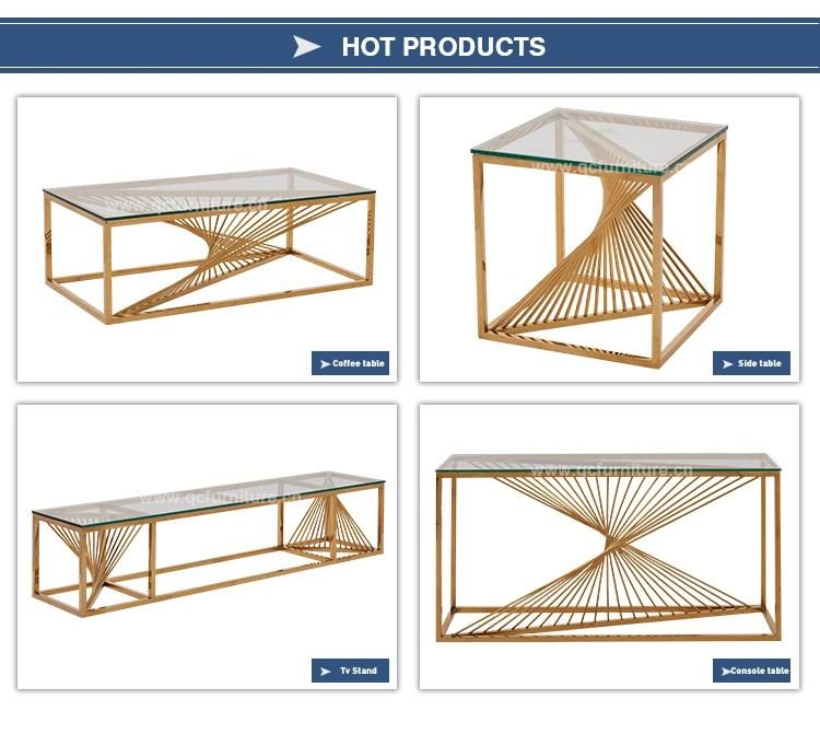 Modern Home Furniture Golden Stainless Steel Glass Console Table