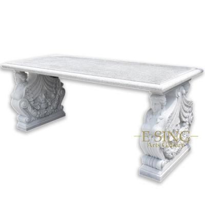 Modern Italian Art Natural Stone Hand Carving Relief Outdoor Marble Bench for Garden Decor