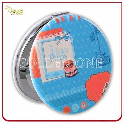 Customized Printed Round Shape Double Sided Leather Makeup Mirror