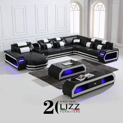 China High Quality Modern Home Furniture Sets Genuine Leather Living Room LED Sofa