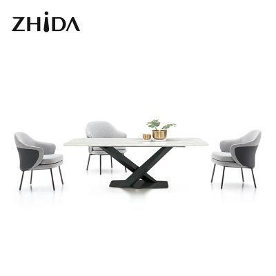 Zhida Dining Room Furniture Italian Luxury Design Stainless Steel Base with Marble Top 6 Seater Dining Table