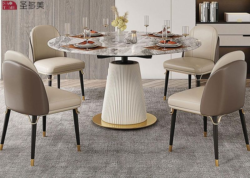Italian Style Southeast Asia Design Extendable Dining Table Metal Gold Slate Dining Table