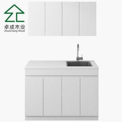 White Color Plywood Kitchen Cabinet with Sink