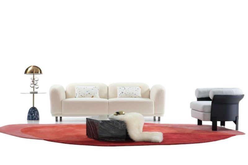 Wholesale Home Furniture Modern Design White Wool Fabric 3 Seater Sofa